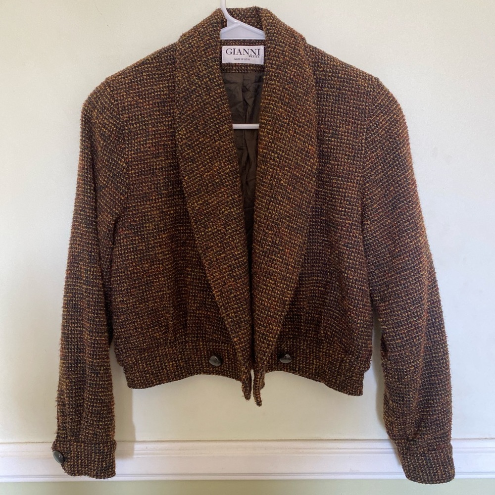 Vintage Tweed Cropped Blazer | Button closure on waist | Petite Size 4 |